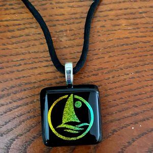 Pendant Necklace: Dichroic Glass Sailboat